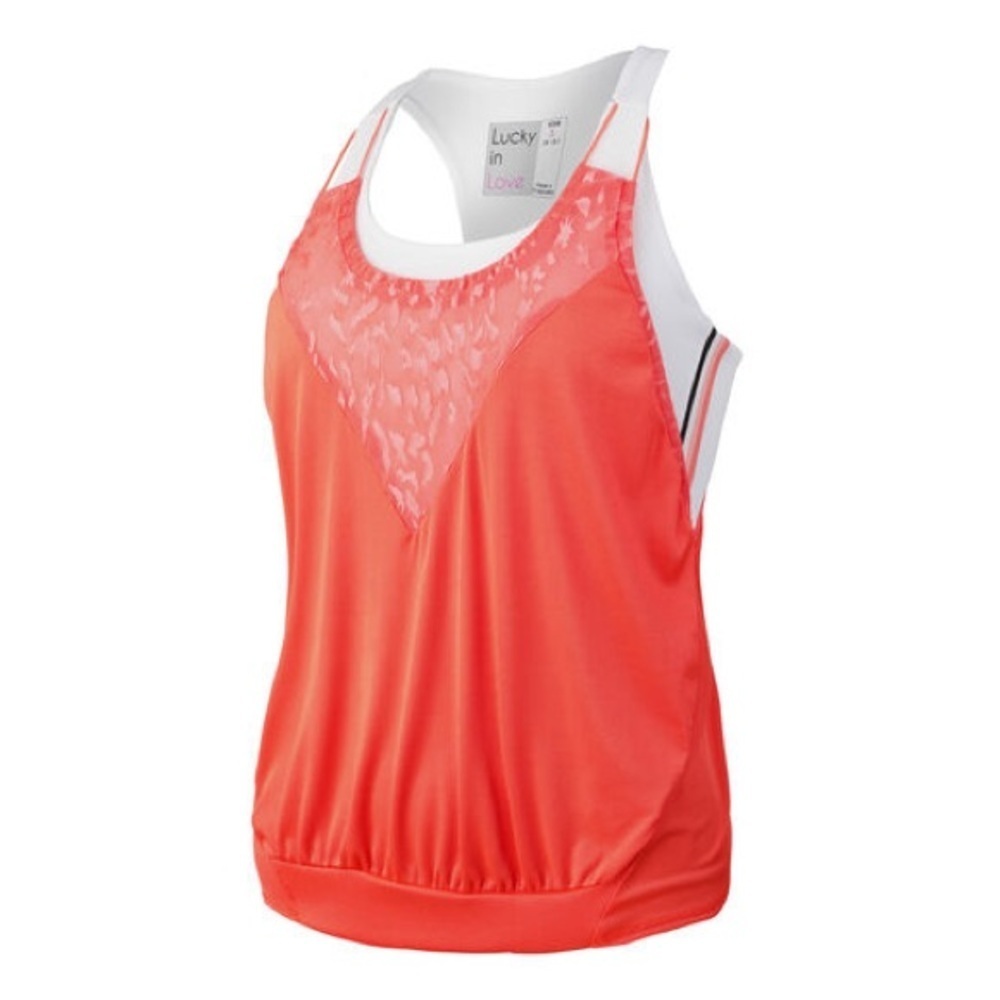Lucky In Love Women's Tennis Workout Tank Top Size Large Orange Coral